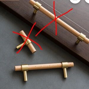 (2) Beech Wood & Brass 5” Cabinet Pulls